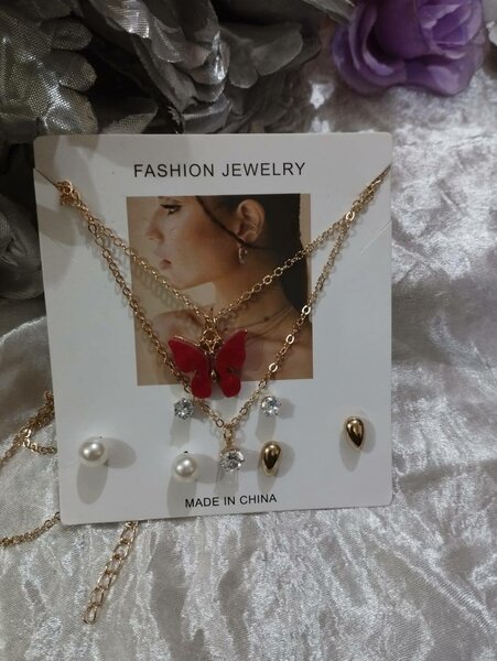 Jewelry Set for Girls Butterfly Necklace Earrings Ring Jewel