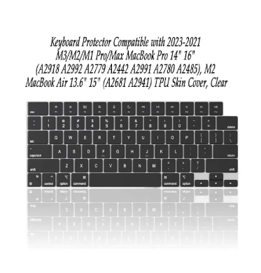 Keyboard Protector Compatible with 2023-2021 M3/M2/M1 Pro/Max MacBook Pro 14" 16" (A2918 A2992 A2779 A2442 A2991 A2780 A2485), M2 MacBook Air 13.6" 15" (A2681 A2941) TPU Skin Cover, Clear