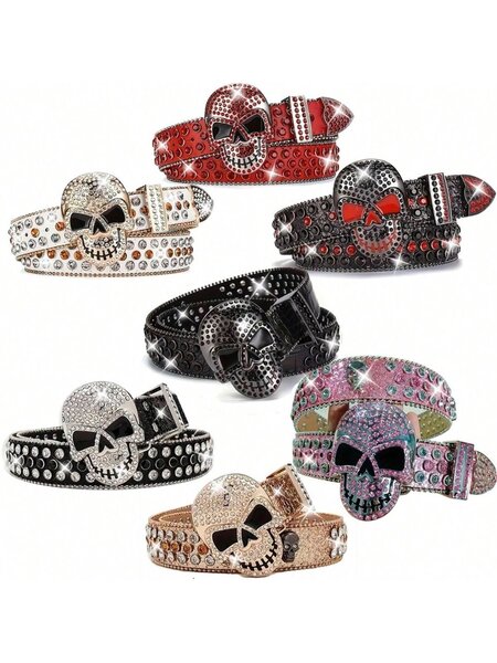 Ceinture Crâne Strass Rock