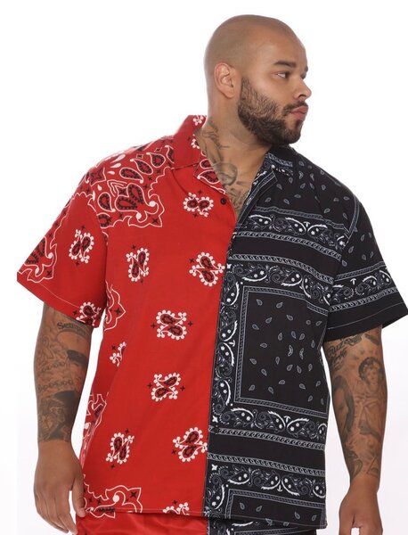 Fashionnova Men Red And Black Bandana Shirt