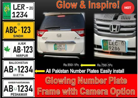 1Pc Transparent Neon Number Plate Frame with Camera Fitting Option