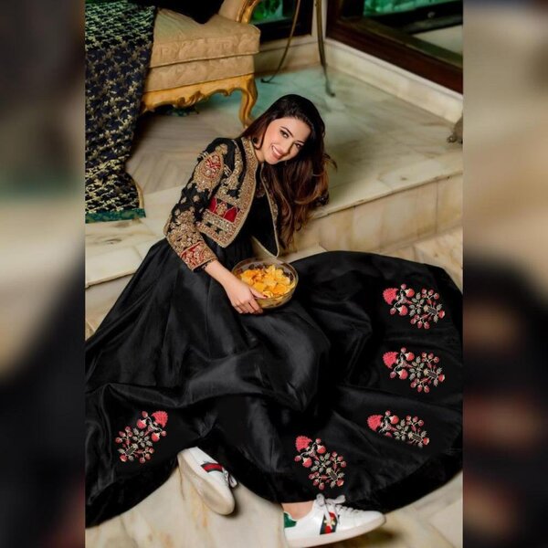 2 pcs women stitched shamoz silk Embroidered Maxi