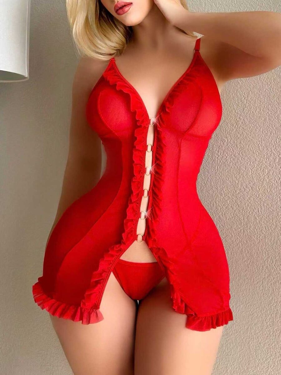 Nuisette en dentelle rouge