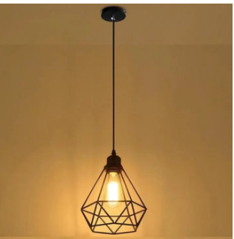 Diamond Shape Hanging Light - Geometrical Metal Hanging Lamp - Retro Style Indoor Lights for Home, Office, Cafe