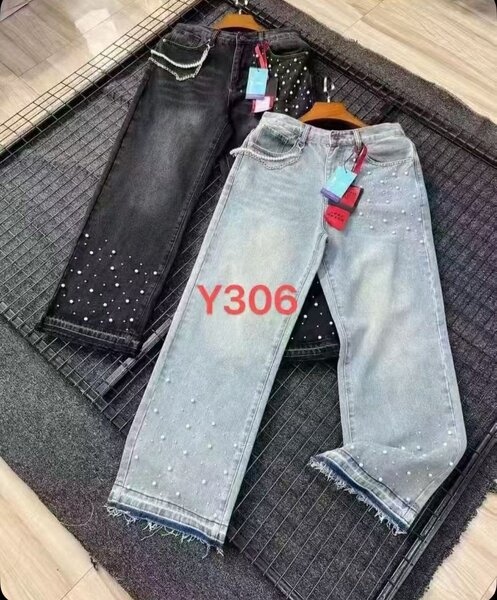 Jeans larges avec perles mode