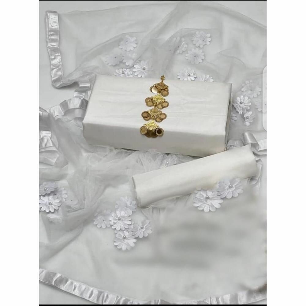 3 pcs women's unstitched Silk plain suit