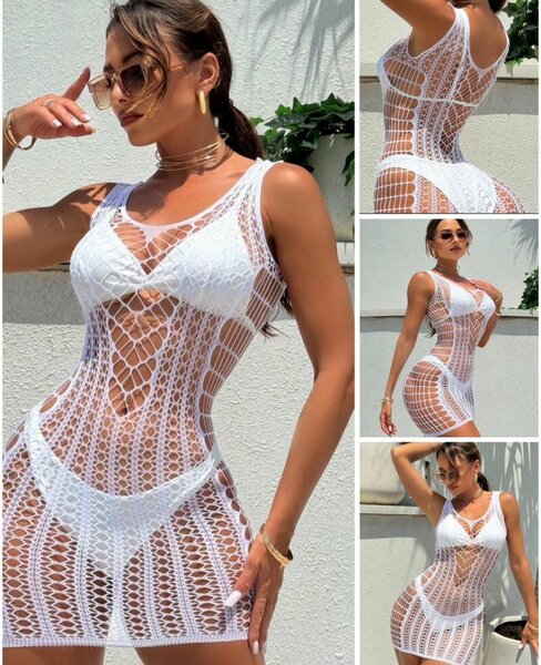 Robe de Plage en Dentelle Blanche