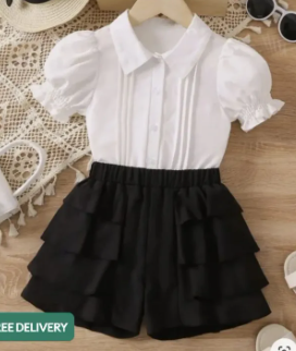 Black ANd Offwhite Simply Linen Dress For Girs ( Size Newboren To 5yrs)