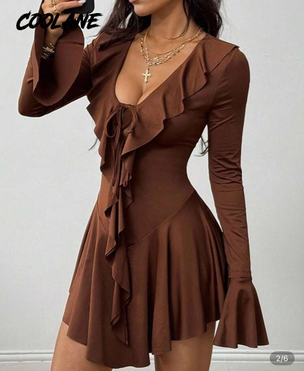 Robe Marron Élégante à Volants