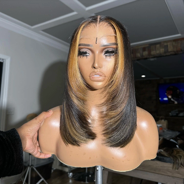 Perruque lisse brune et miel