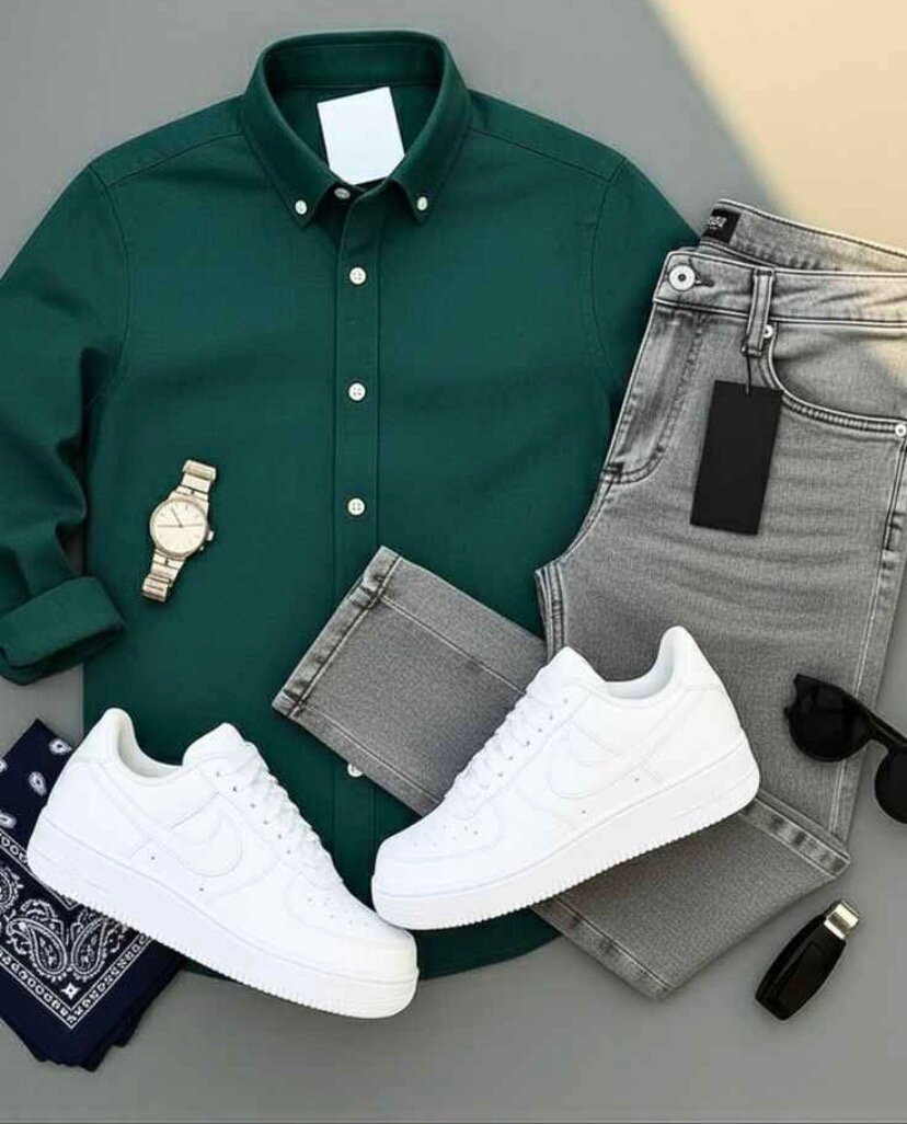 Ensemble Chemise Vert et Jeans