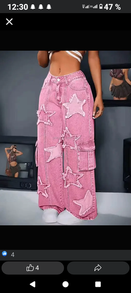 Jeans cargo rose femme étoile