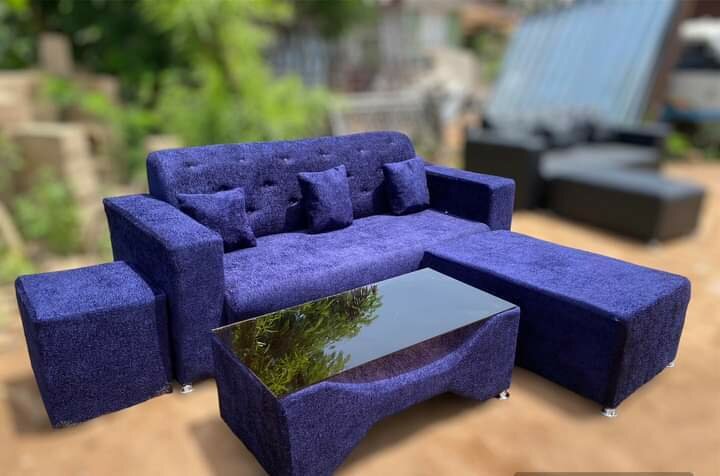 L- Shape Sofa with Glass Table