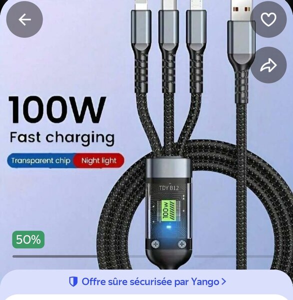 Câble de charge rapide 100W