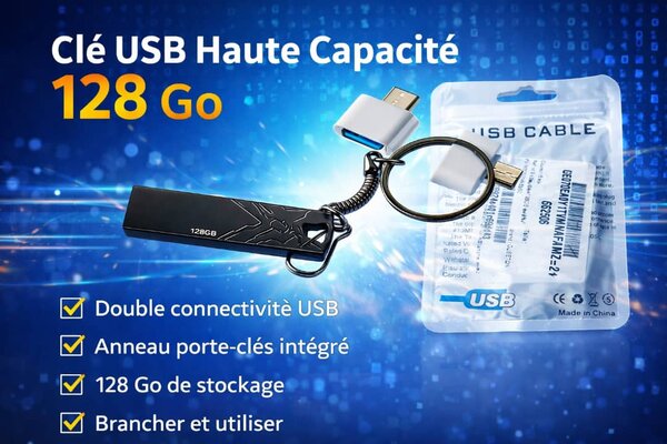 Clé USB 128 Go double connectivité