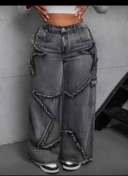 Jeans cargo femme déchirés gris