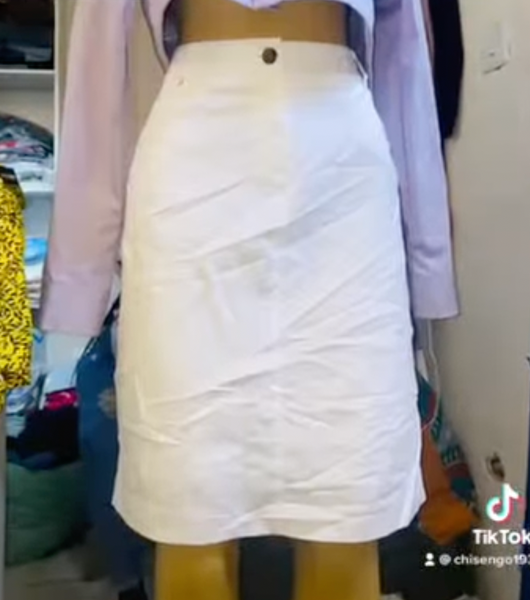 White denim skirt over knee length
