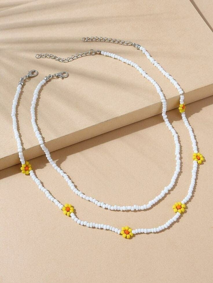 Collier bohème fleurs jaunes
