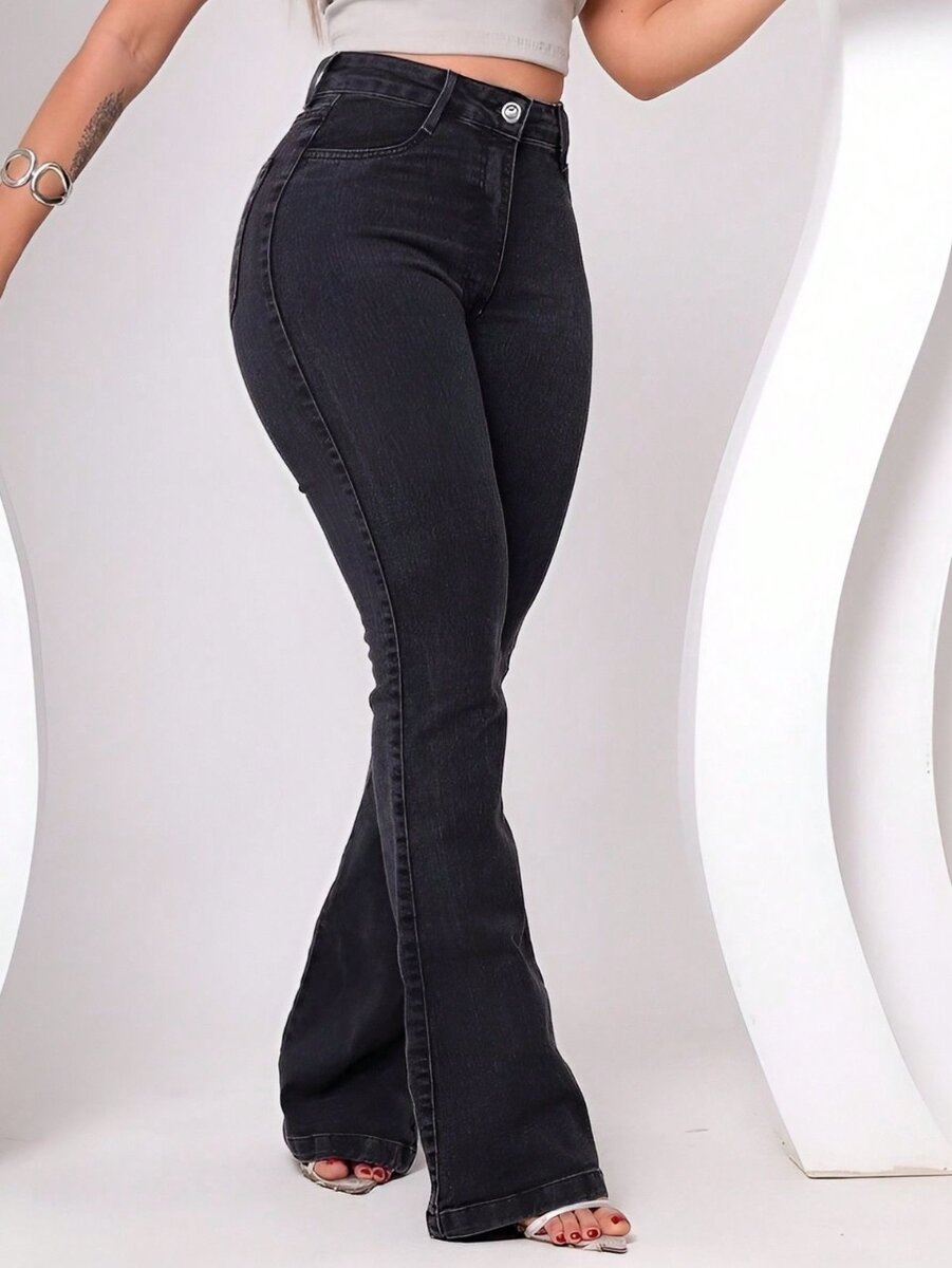 Jean taille haute évasé femme