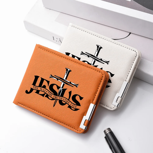Porte-cartes chrétien en cuir avec motif Jésus