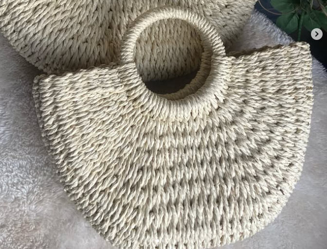 Mini rattan half-moon bag