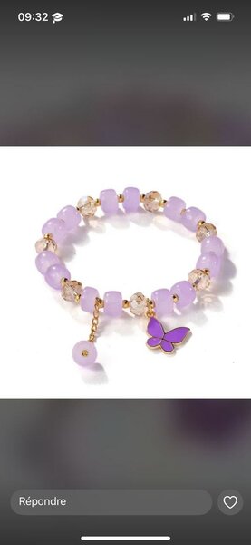 Bracelet perles papillon violet