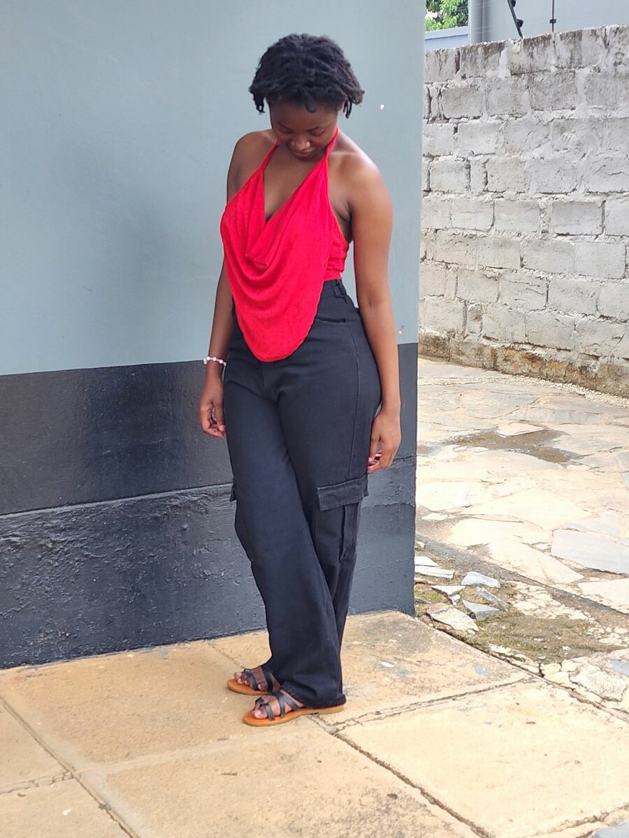 Draped open back blouse