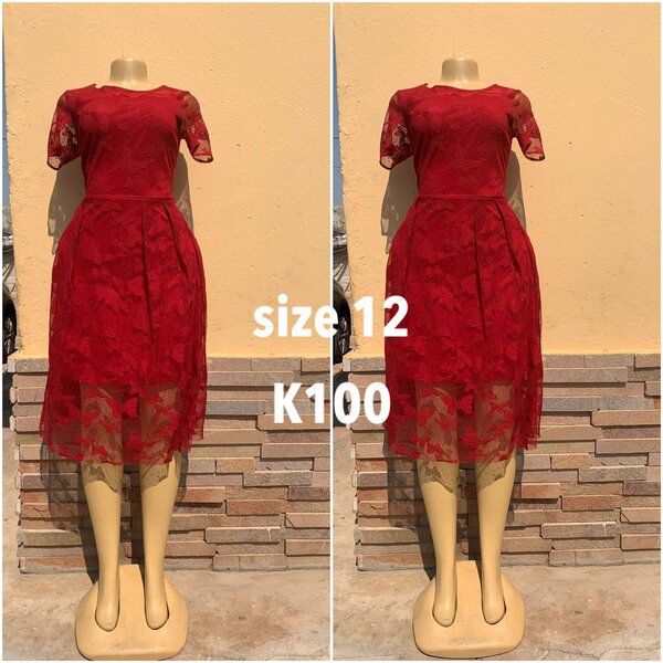 Red dress with lace and lining, size 12