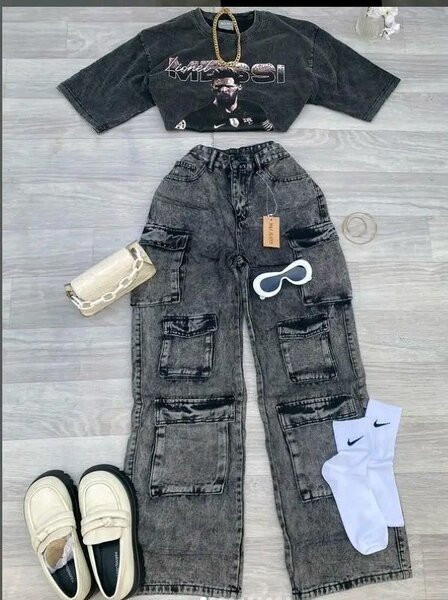 Cargo jeans femme gris foncé