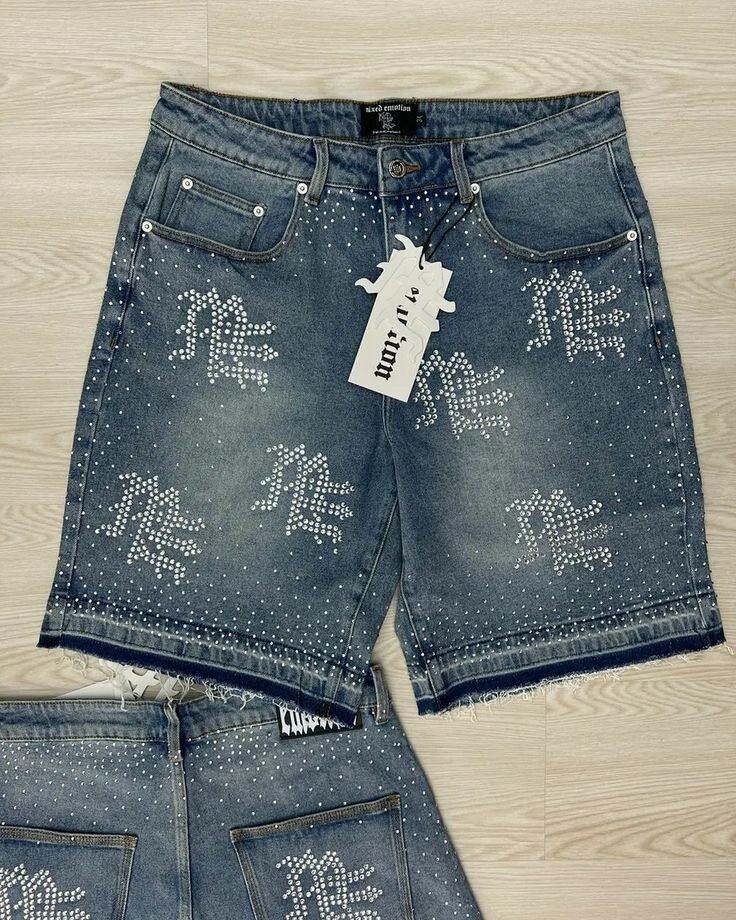 Shorts en jean brodés hommes