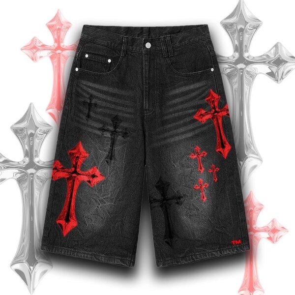 Shorts jeans homme personnalisé croix