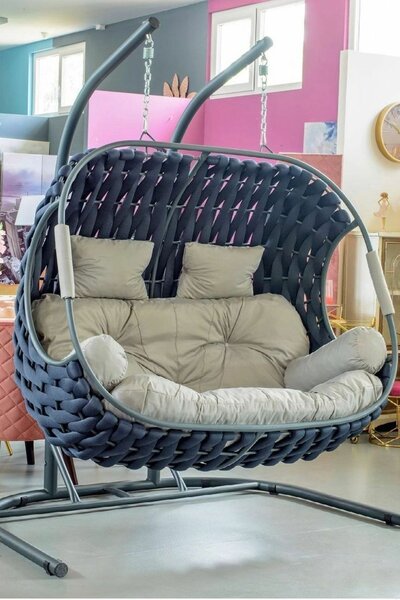 Fauteuil suspendu en rotin gris