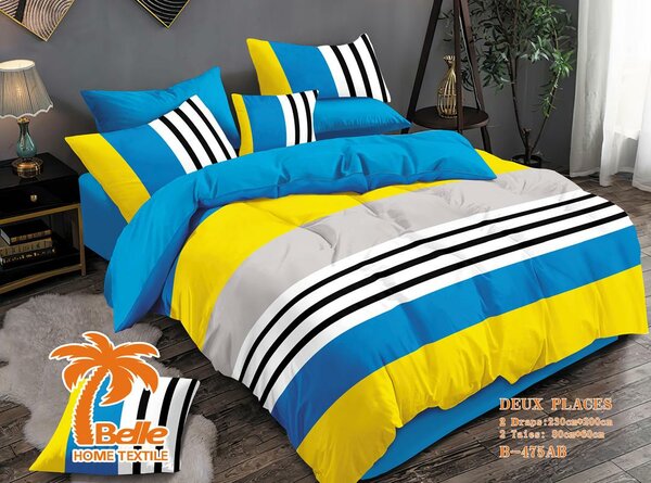 Parure de lit bleu jaune 2 places