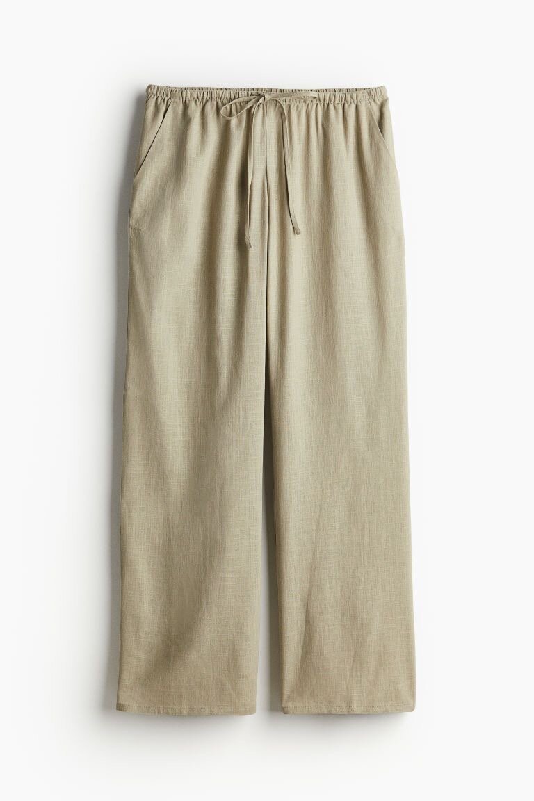 Pantalon large en lin beige