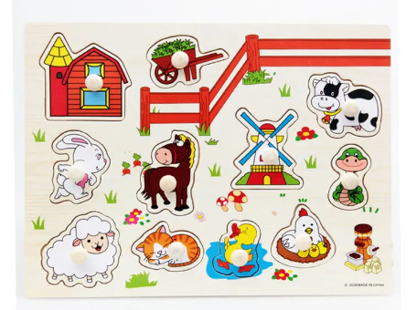 Wooden Farm Animals Puzzle Knob Board / 1yr+