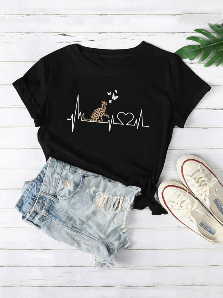 T-shirt imprimé girafe cœur