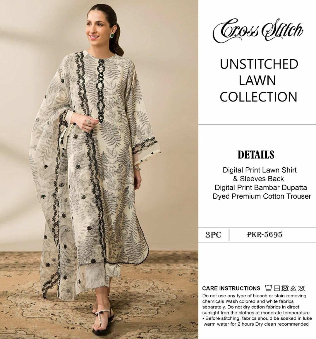 Lady's 3pc Unstich Suit Lawn Colection 2025