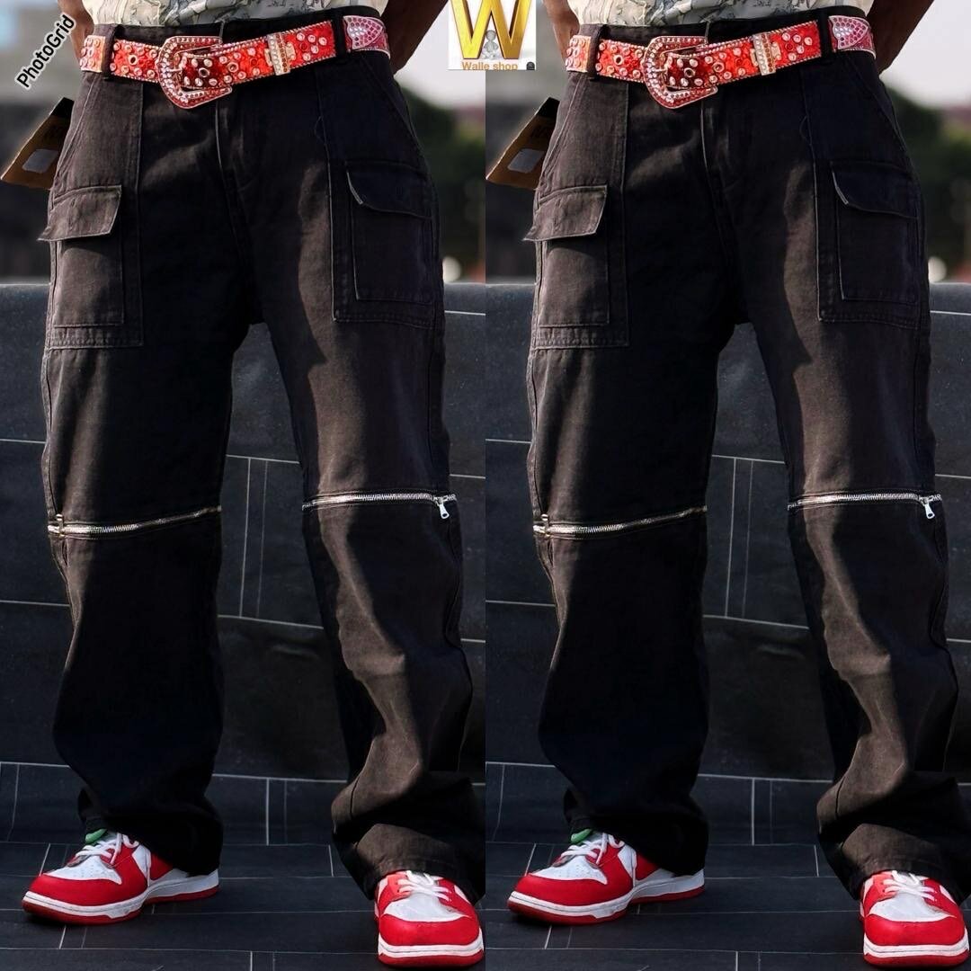 Jean cargo noir avec ceinture