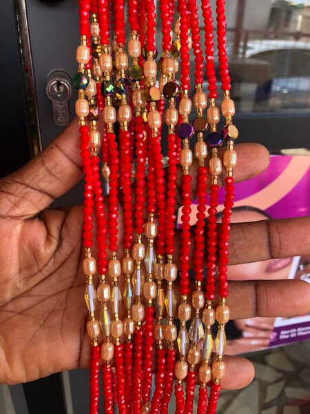 Red crystal waist beads with accessories