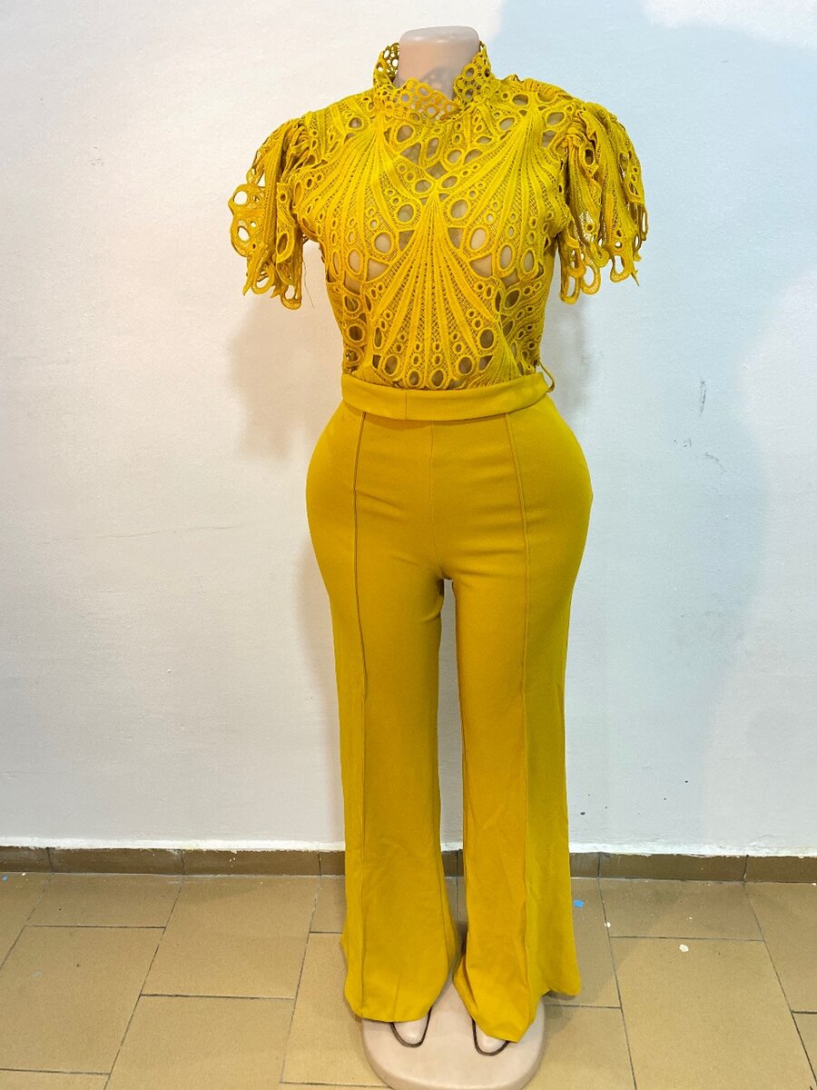 Combinaison Dentelle Jaune Femme