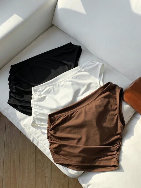 Top asymétrique froncé femme