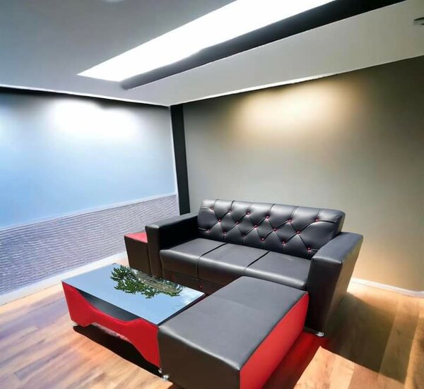 L shaped sofa with center table