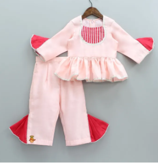 Peplum Style Top With Palazzo ( Fabric Chamki) (Size 1 Yrs 16 Yrs)