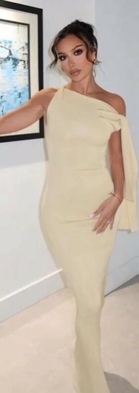 Elegant slanted bow shoulder dress