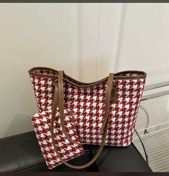 Sac cabas en motif pied-de-poule
