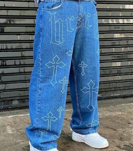 Jeans larges avec motifs croix