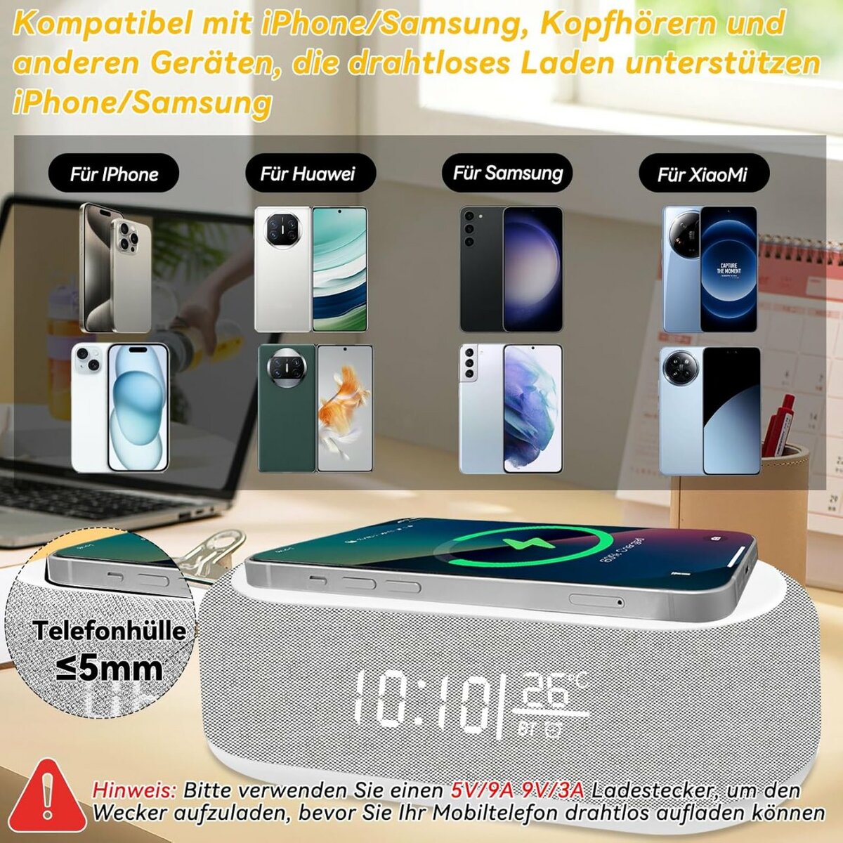 Réveil LED Bluetooth & Chargeur Sans Fil