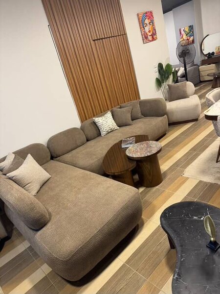 Canapé d'angle en tissu marron