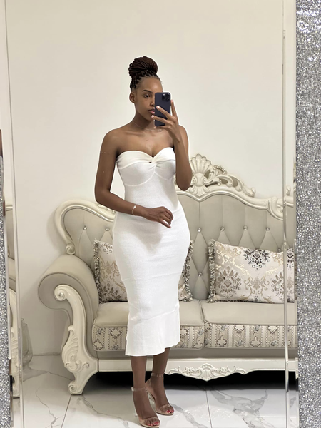 white sleeveless long dress