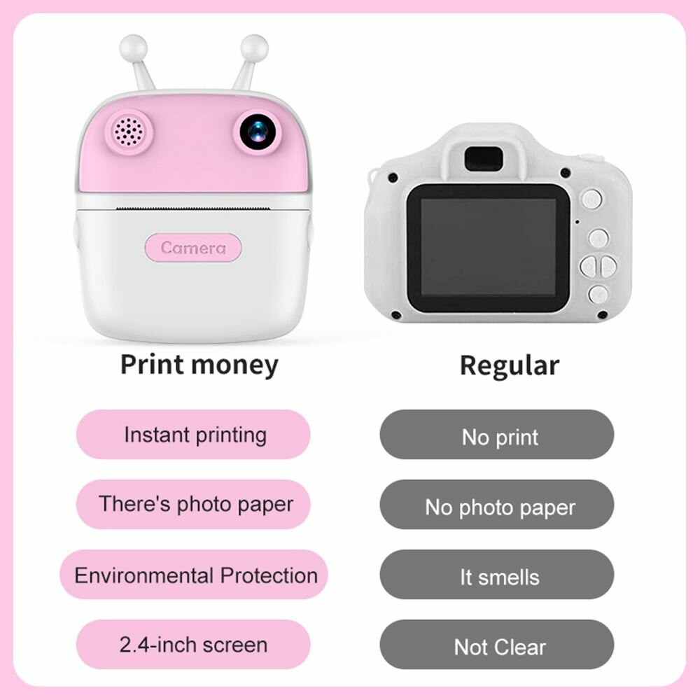 Kids Instant Print Camera Kids 1080P Digital Camera Dual Len